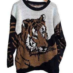 Vintage SeaFarer Tiger Print Black & Brown 80’s Slouchy Sweater Women’s Size M